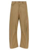 Beige Cotton Curved Leg Trousers