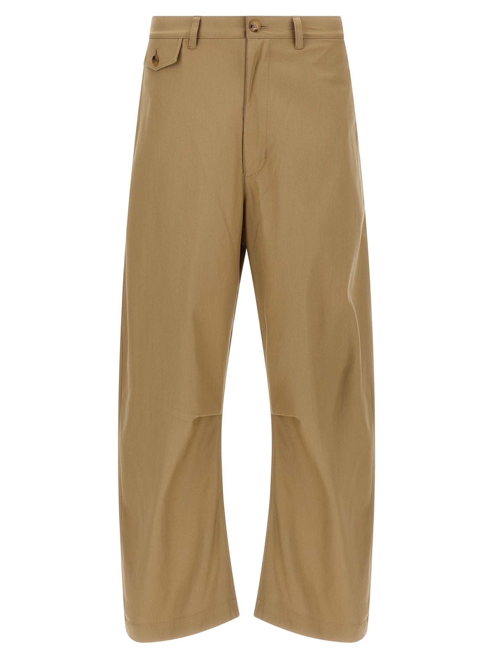 Beige Cotton Curved Leg Trousers