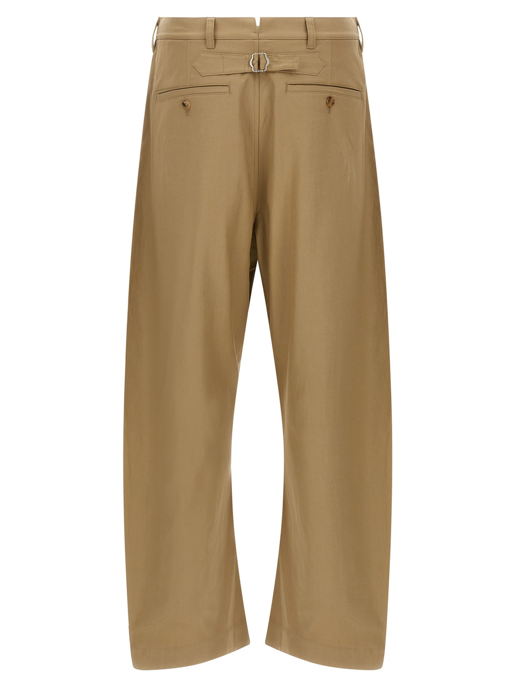 Beige Cotton Curved Leg Trousers