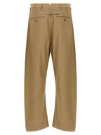 Beige Cotton Curved Leg Trousers