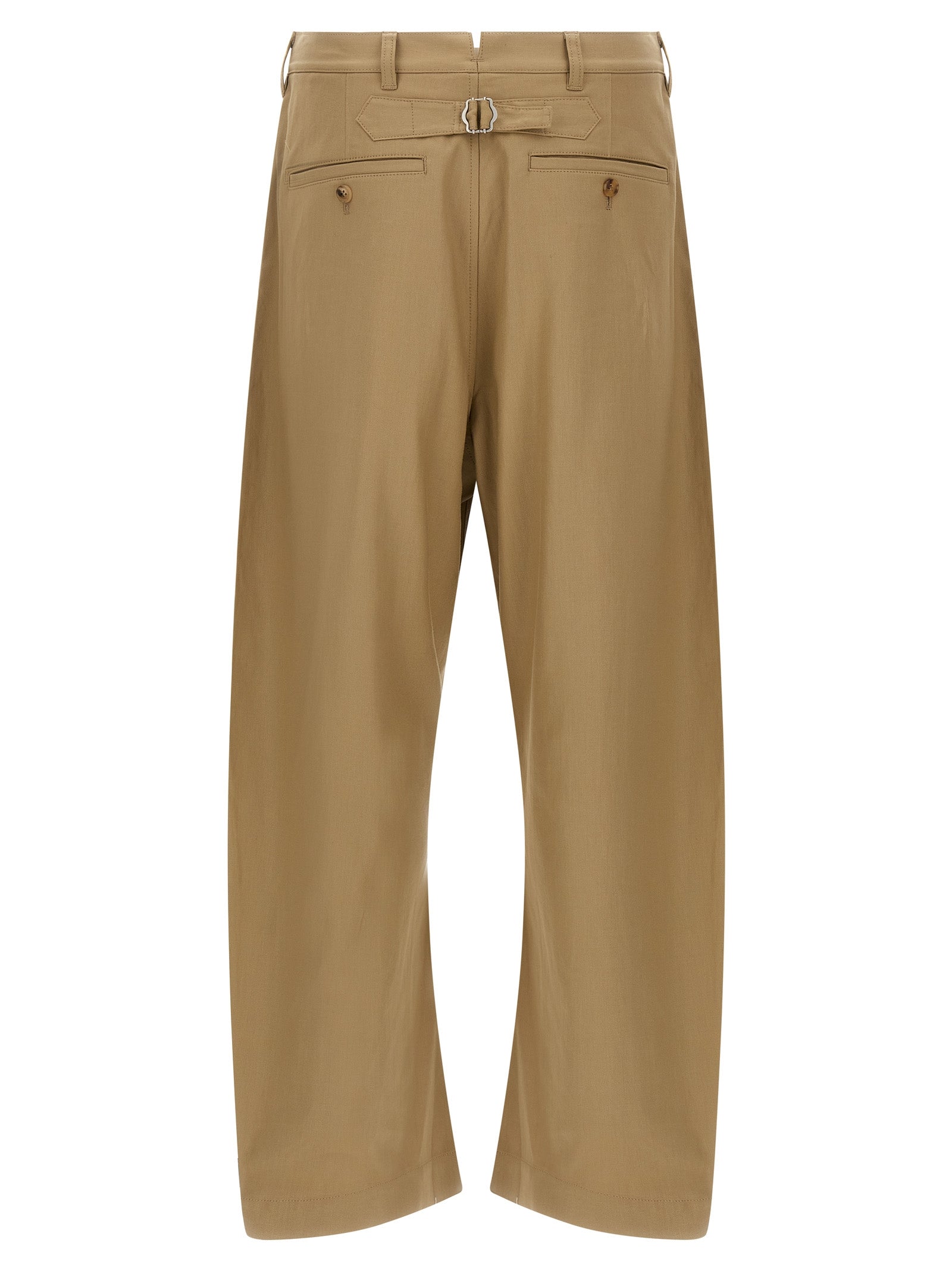 Beige Cotton Curved Leg Trousers
