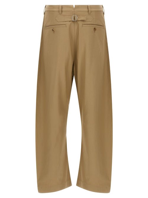 Beige Cotton Curved Leg Trousers