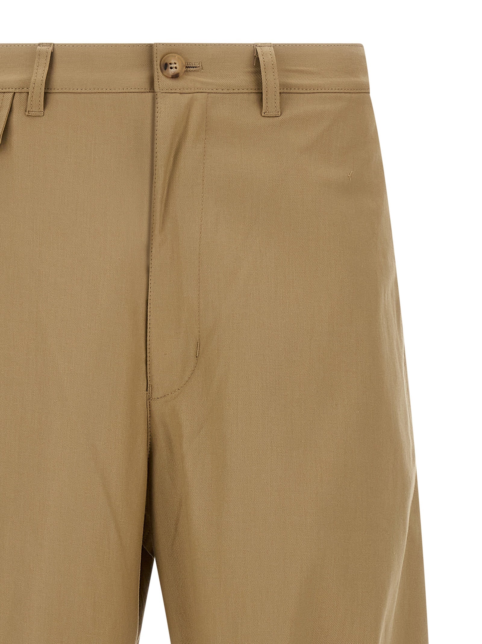 Beige Cotton Curved Leg Trousers