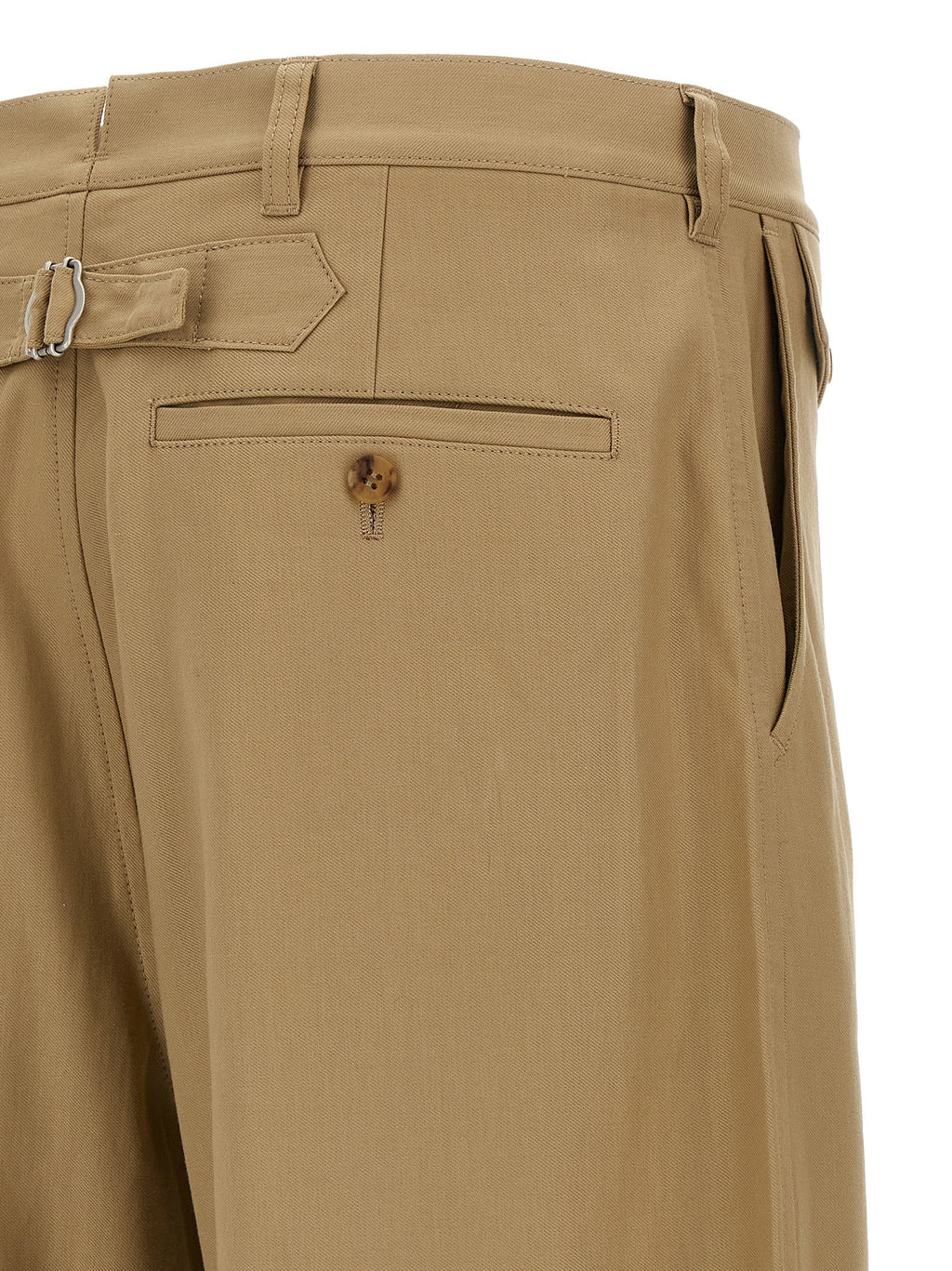 Beige Cotton Curved Leg Trousers
