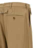 Beige Cotton Curved Leg Trousers