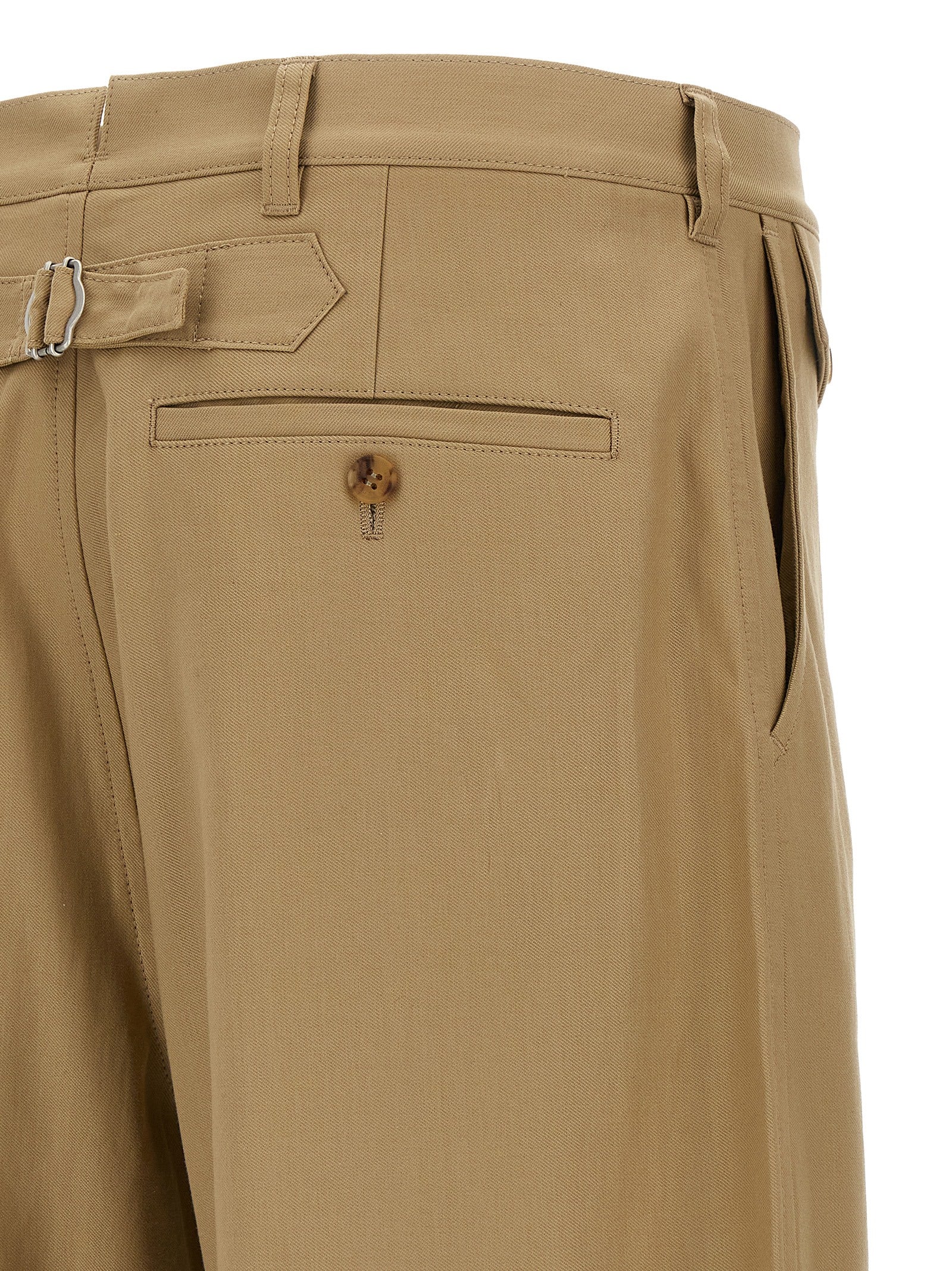 Beige Cotton Curved Leg Trousers