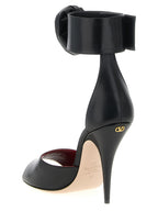 Black Calfskin Drip Rose Stiletto Heel Sandals
