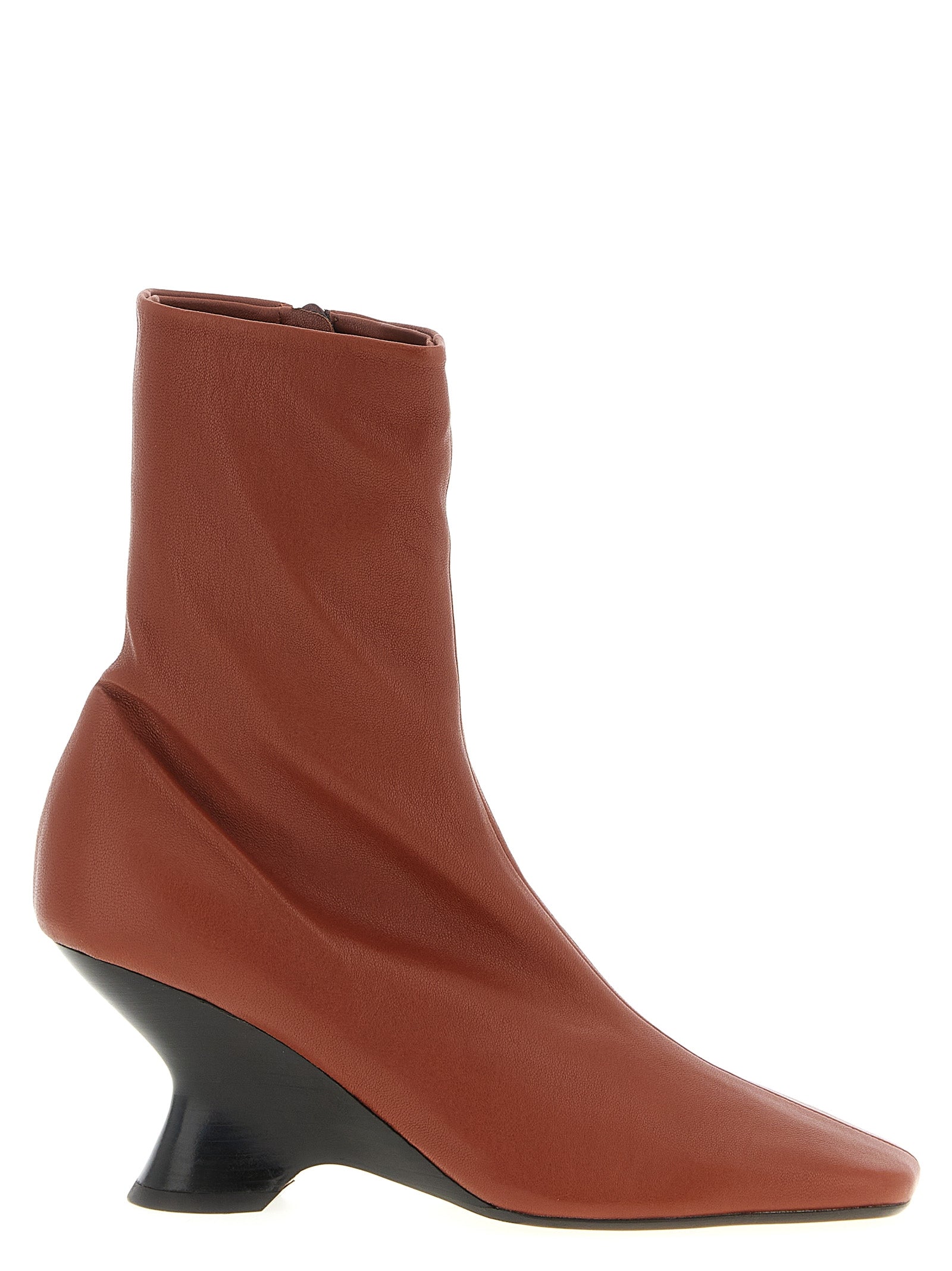 Brown Calfskin Square-Toe Ankle Boots