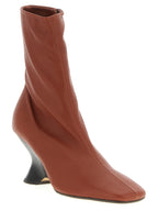 Brown Calfskin Square-Toe Ankle Boots