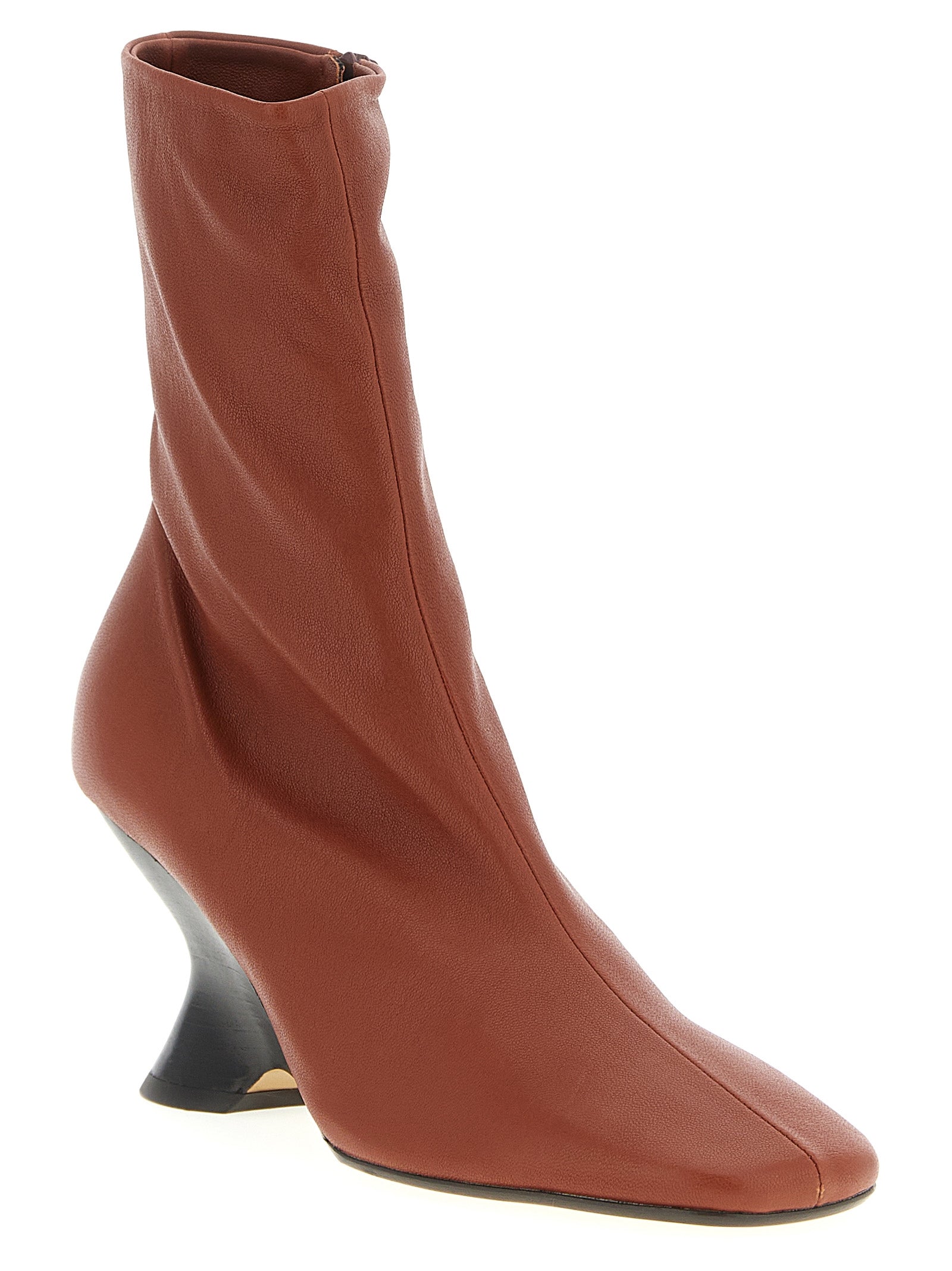 Brown Calfskin Square-Toe Ankle Boots