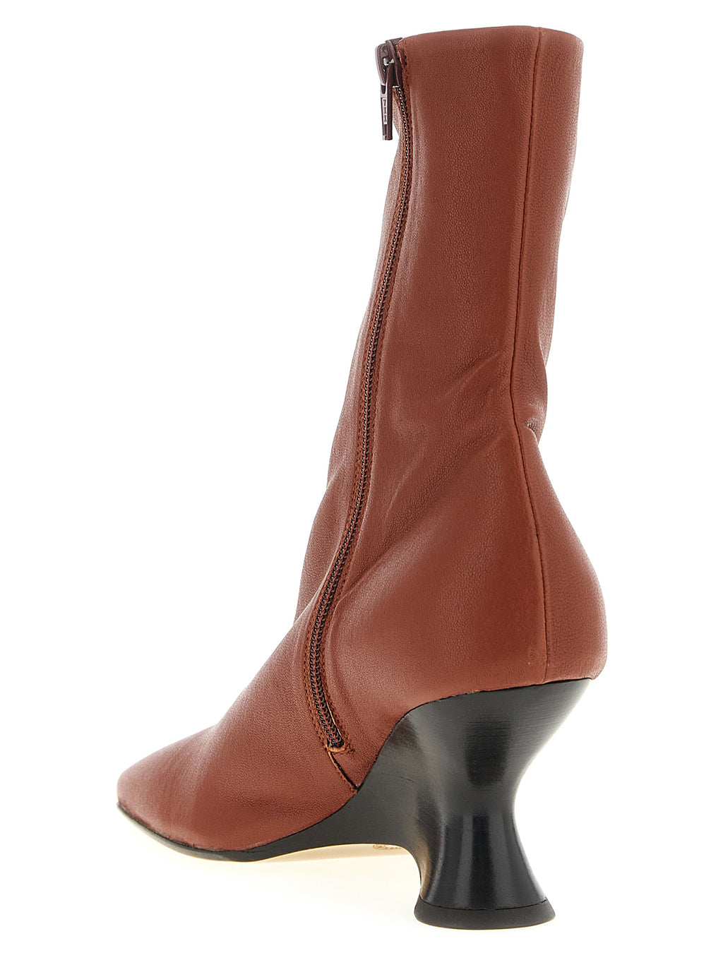 Brown Calfskin Square-Toe Ankle Boots