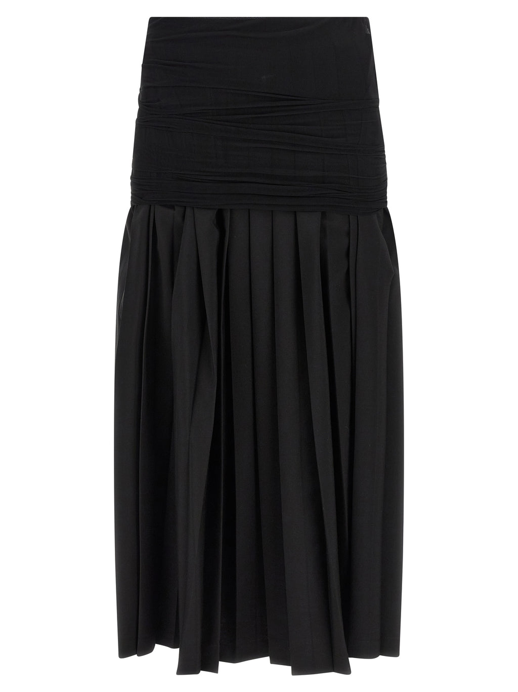 Black Polyester Midi Skirt