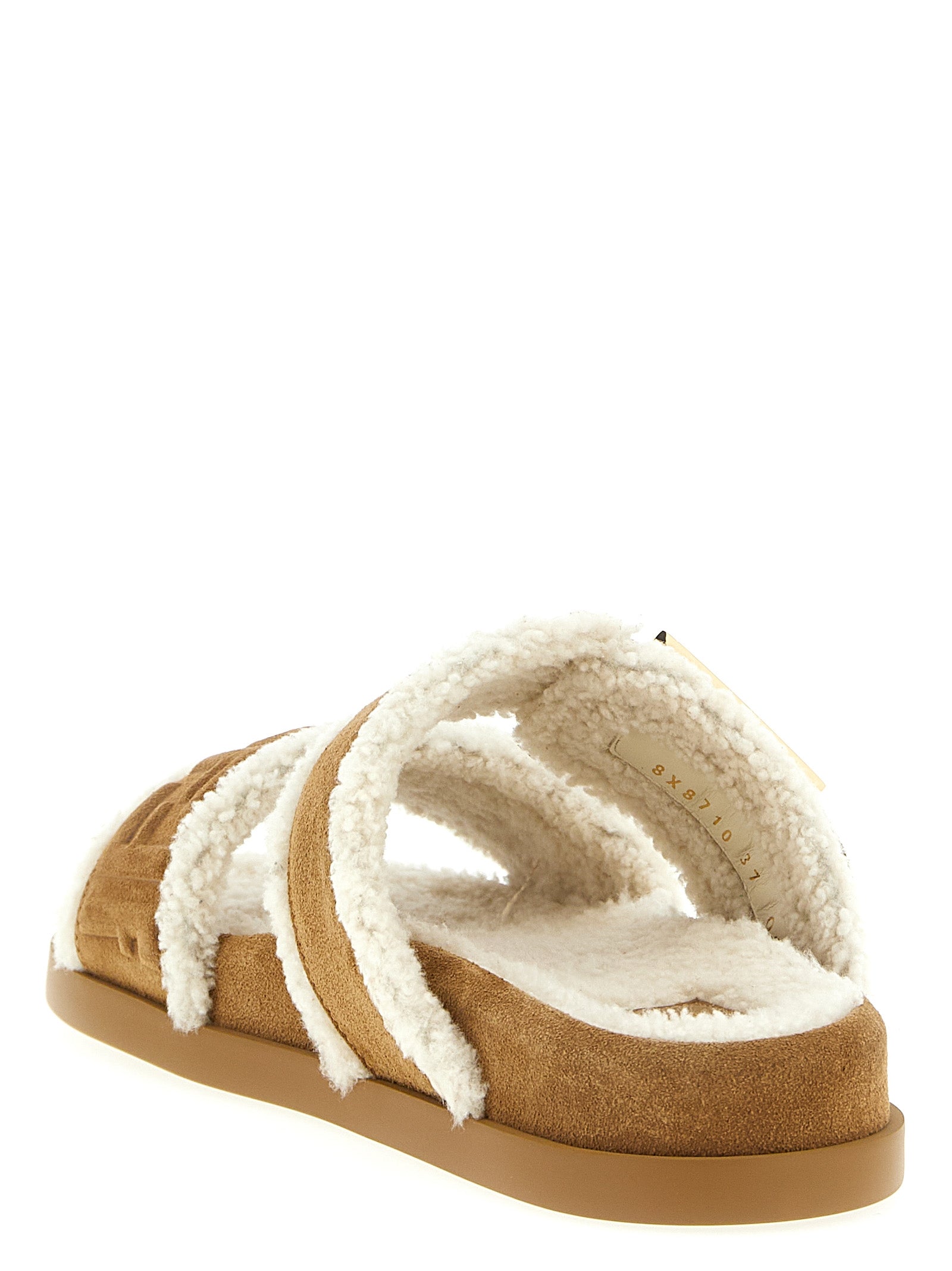 Beige Calfskin Slides with FF Baguette Buckle