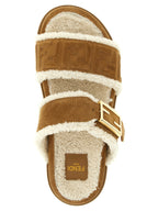 Beige Calfskin Slides with FF Baguette Buckle