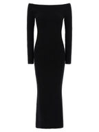 Ribbed Stretch Wool‑Cashmere Off‑the‑Shoulder Long Dress