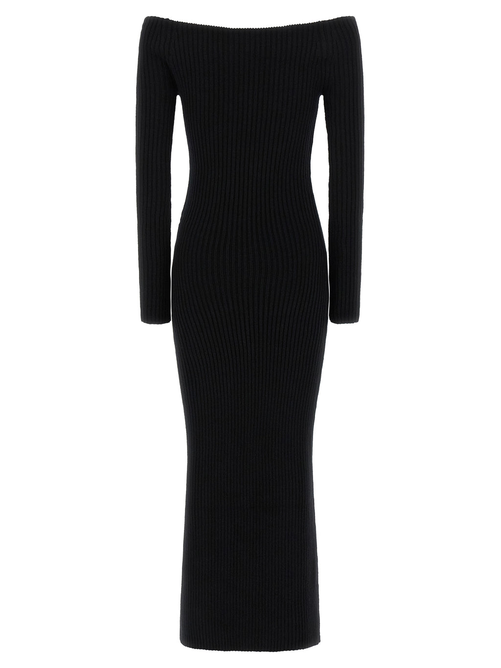 Ribbed Stretch Wool‑Cashmere Off‑the‑Shoulder Long Dress