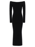 Ribbed Stretch Wool‑Cashmere Off‑the‑Shoulder Long Dress