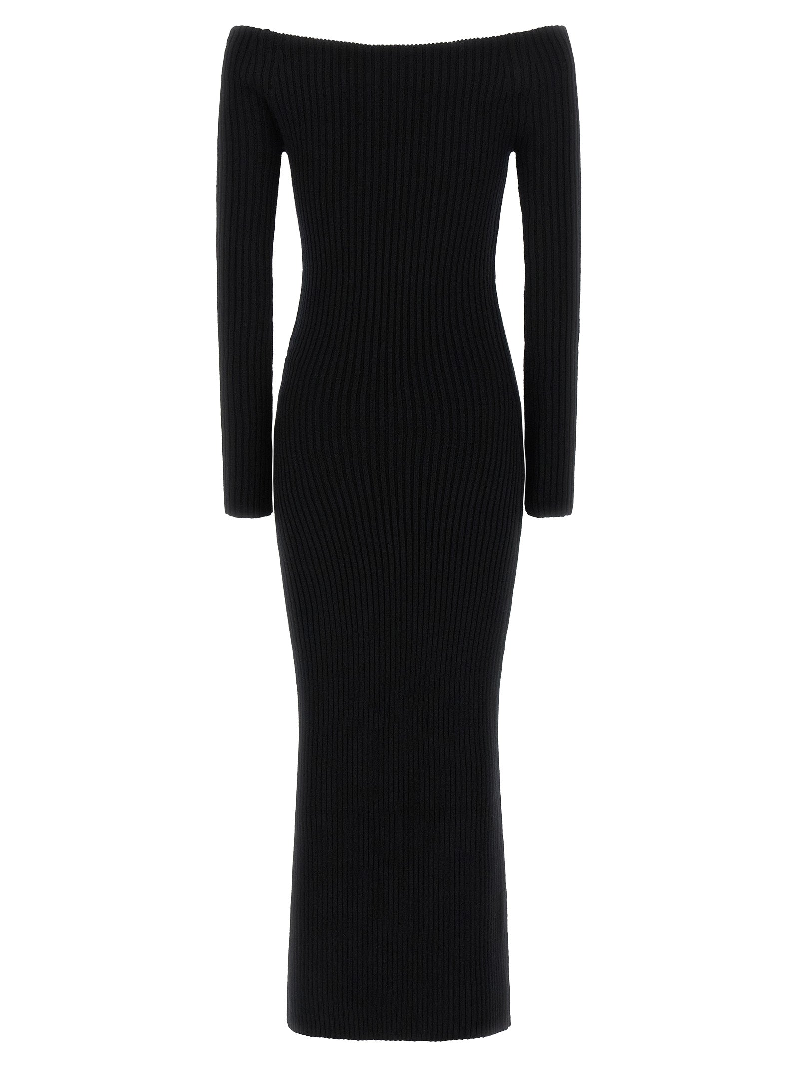 Ribbed Stretch Wool‑Cashmere Off‑the‑Shoulder Long Dress
