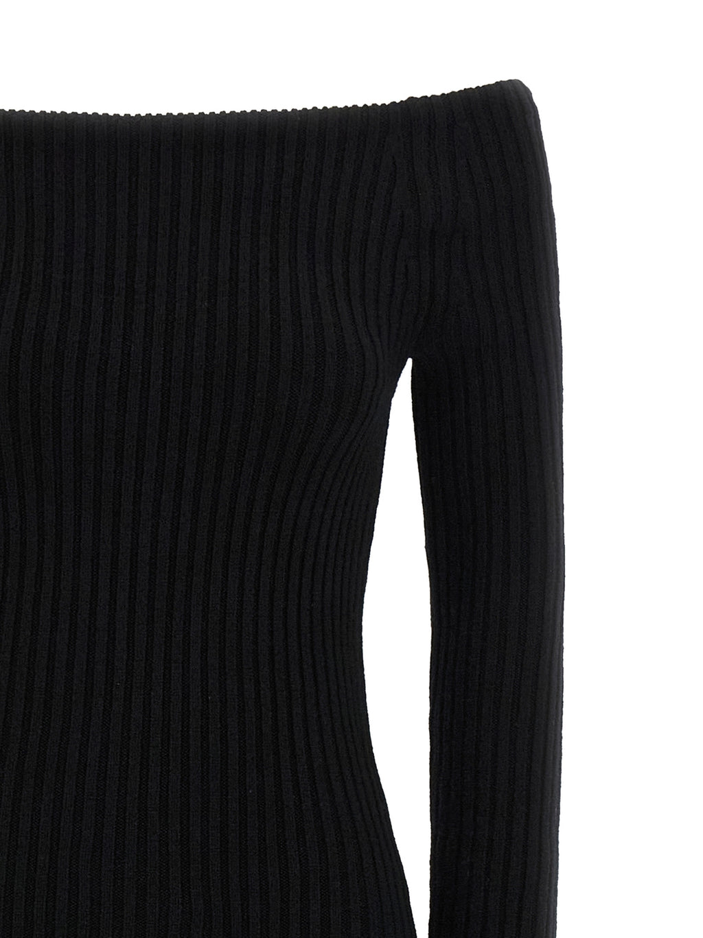 Ribbed Stretch Wool‑Cashmere Off‑the‑Shoulder Long Dress