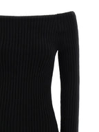 Ribbed Stretch Wool‑Cashmere Off‑the‑Shoulder Long Dress