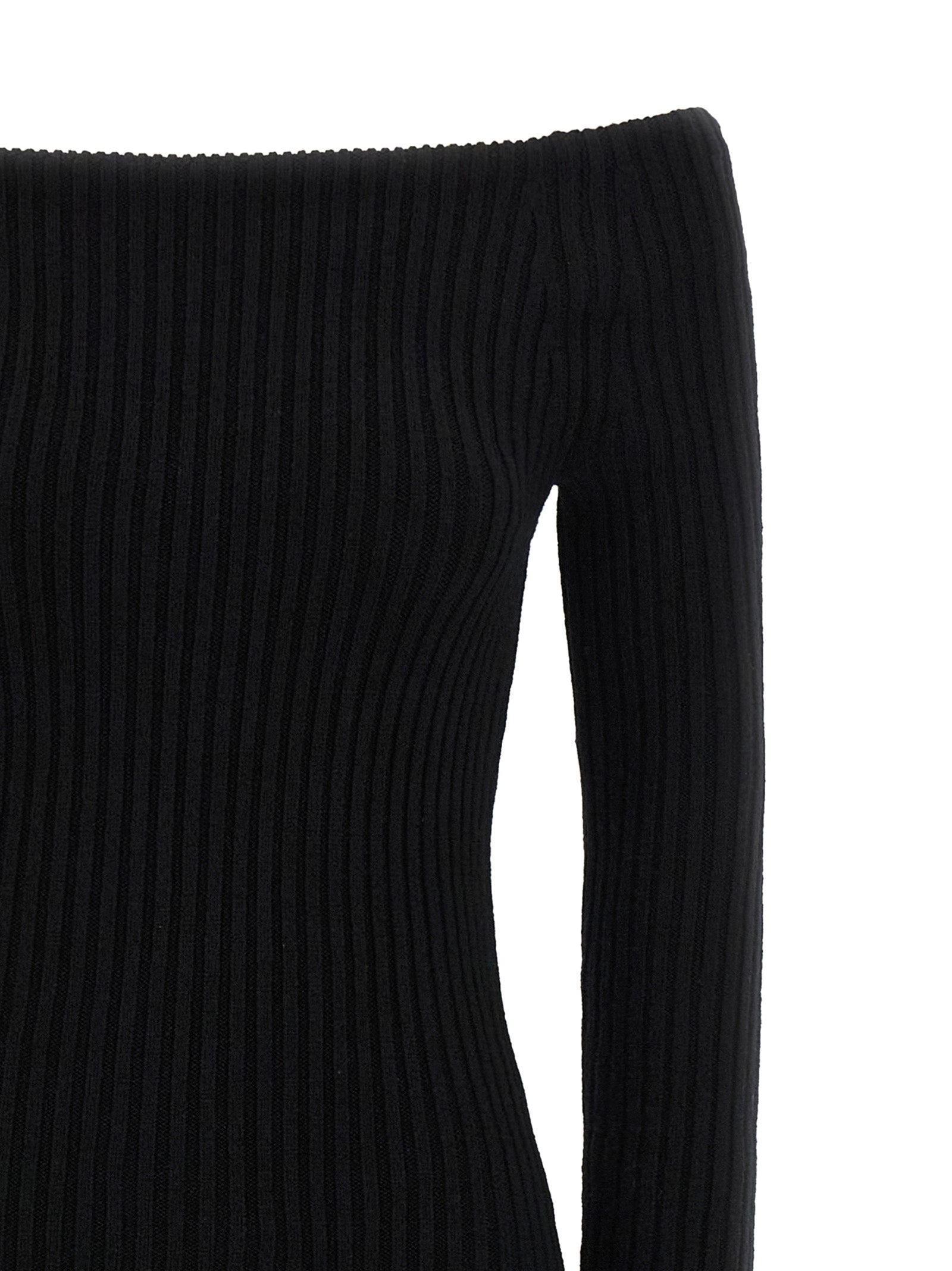 Ribbed Stretch Wool‑Cashmere Off‑the‑Shoulder Long Dress