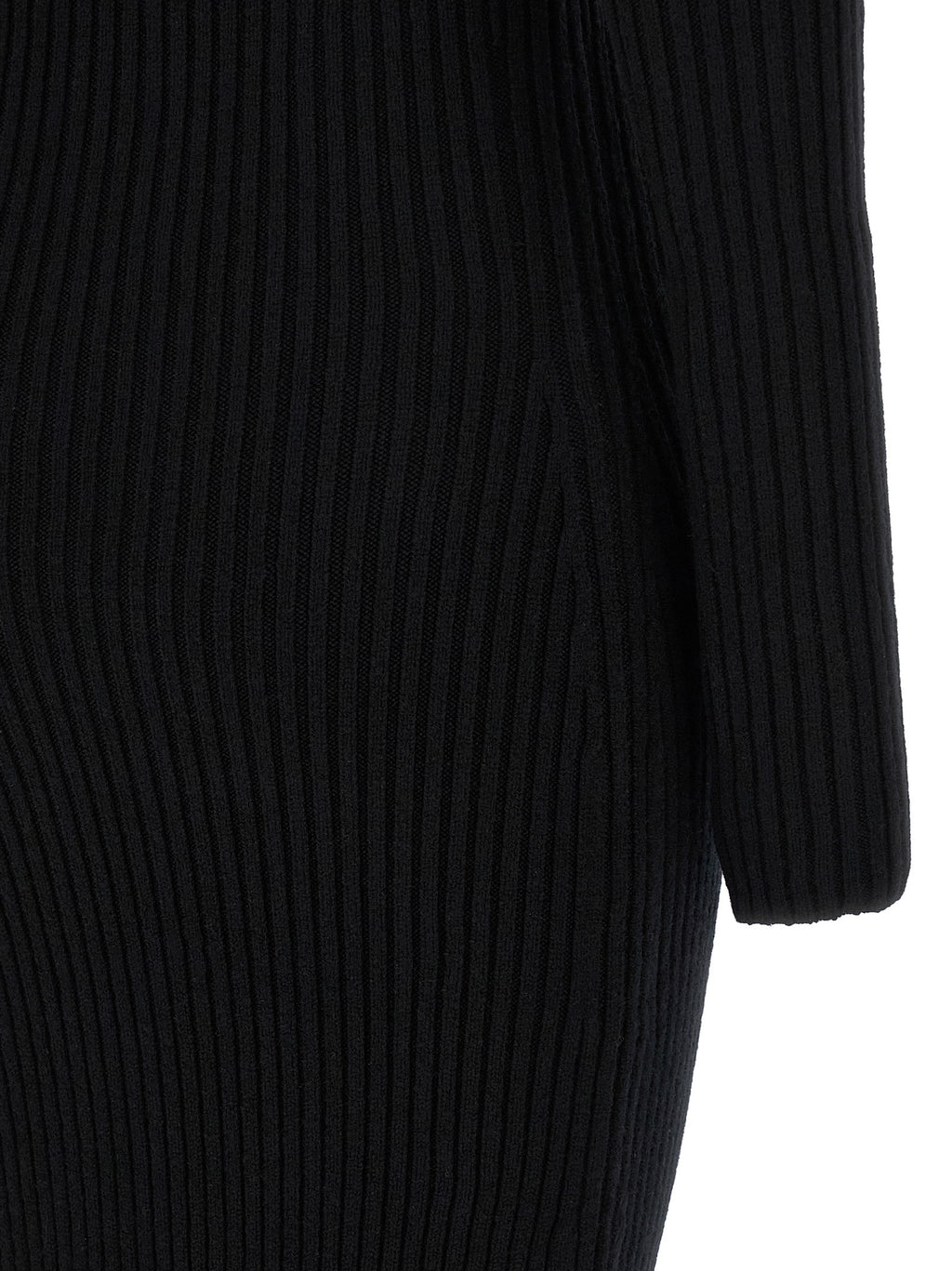 Ribbed Stretch Wool‑Cashmere Off‑the‑Shoulder Long Dress