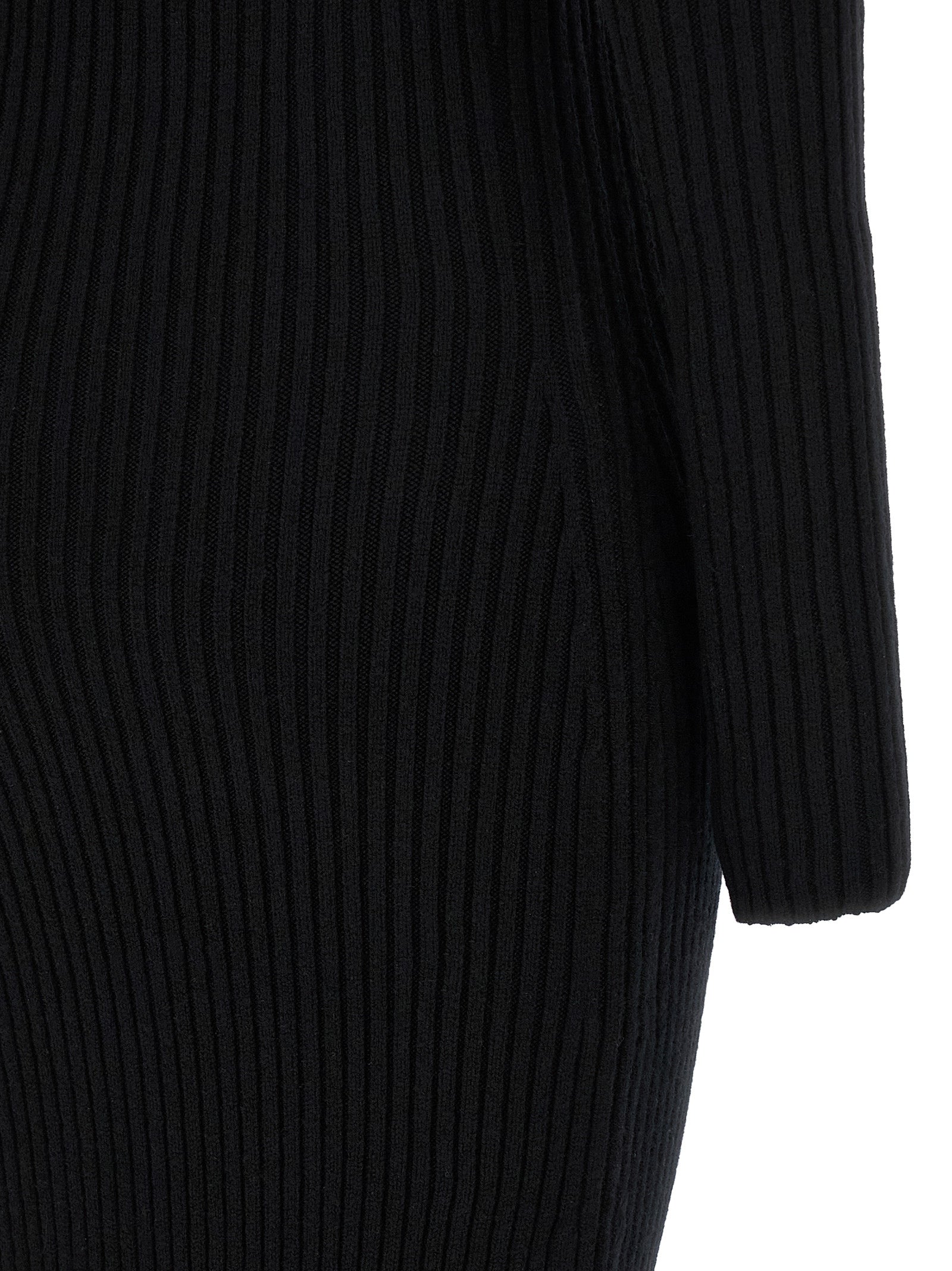 Ribbed Stretch Wool‑Cashmere Off‑the‑Shoulder Long Dress