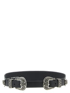 Black Double Buckle Cow Leather Belt
