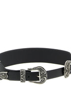 Black Double Buckle Cow Leather Belt
