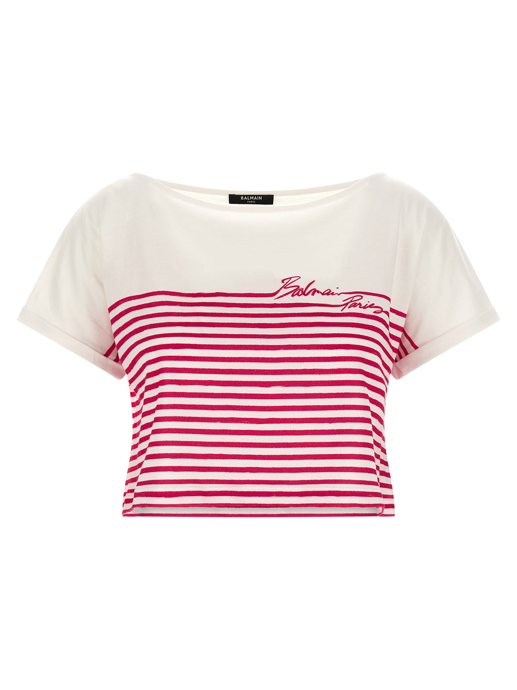 Fuchsia Cotton Marinière Cropped T-Shirt