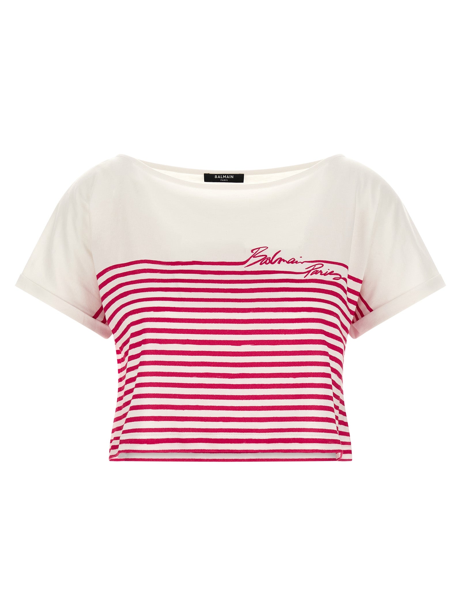 Fuchsia Cotton Marinière Cropped T-Shirt