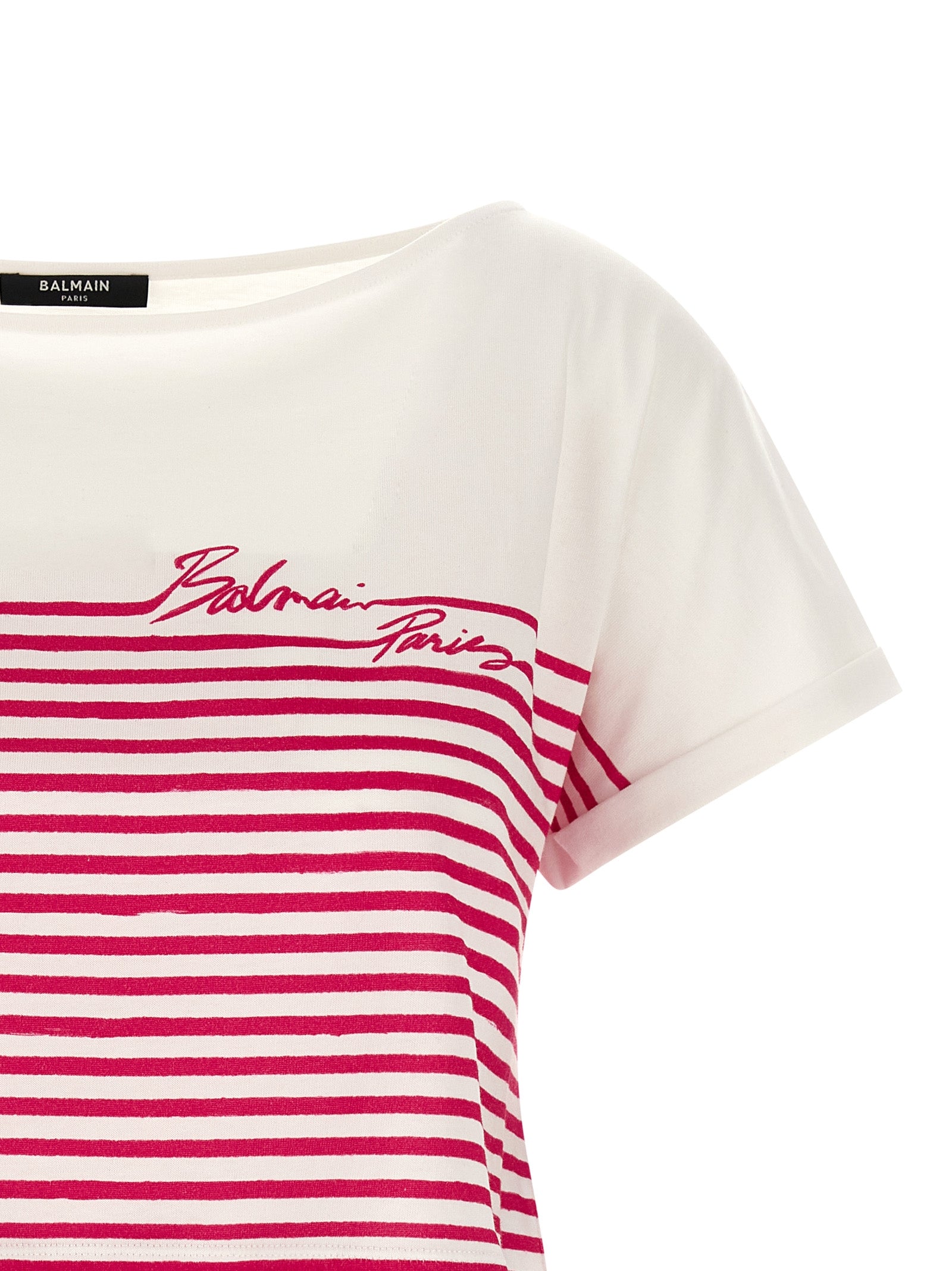 Fuchsia Cotton Marinière Cropped T-Shirt