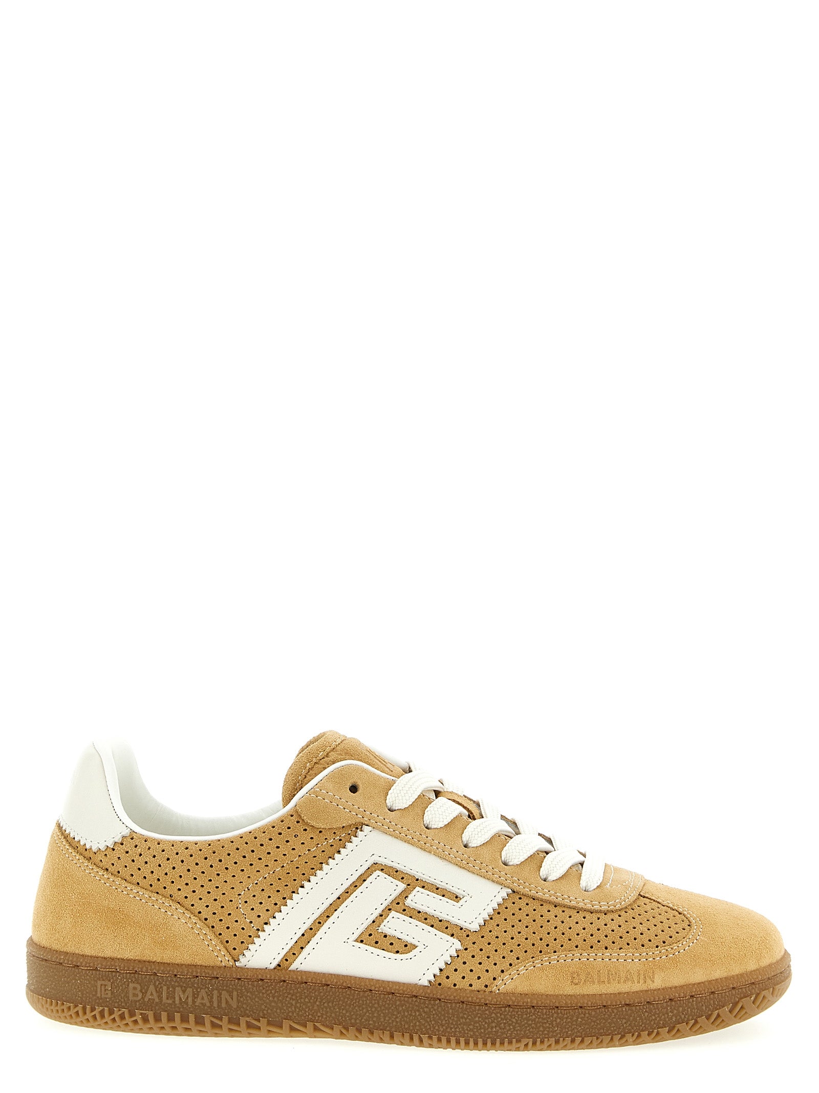Beige Calfskin Suede Low-Top Sneakers