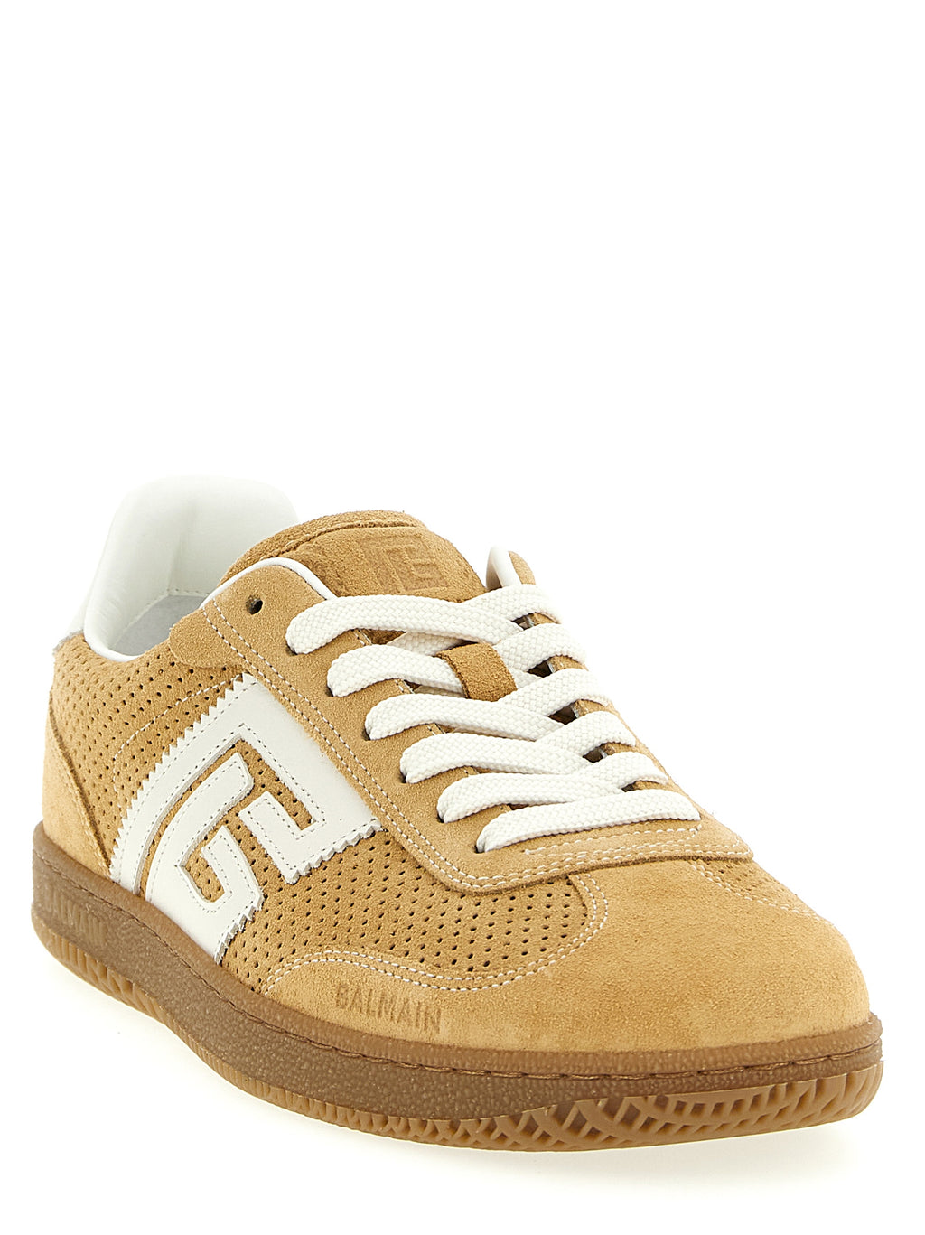 Beige Calfskin Suede Low-Top Sneakers