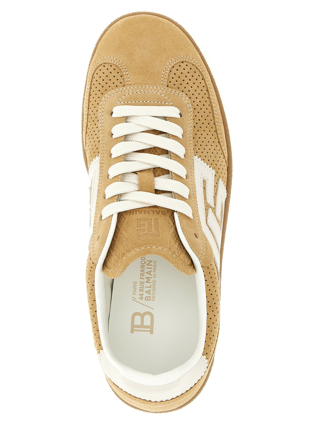 Beige Calfskin Suede Low-Top Sneakers