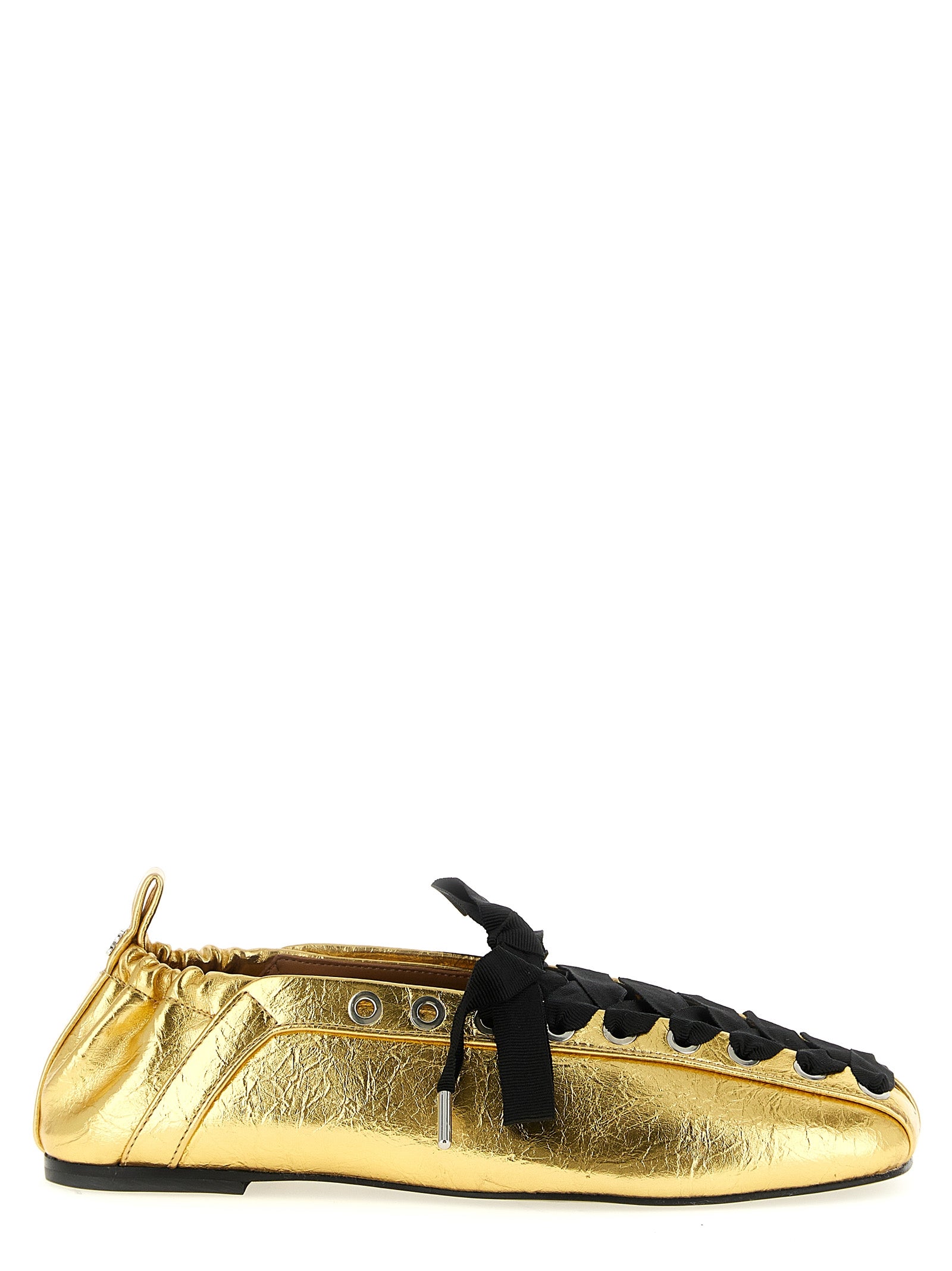 Gold Metallic Lace-Up Ballet Flats