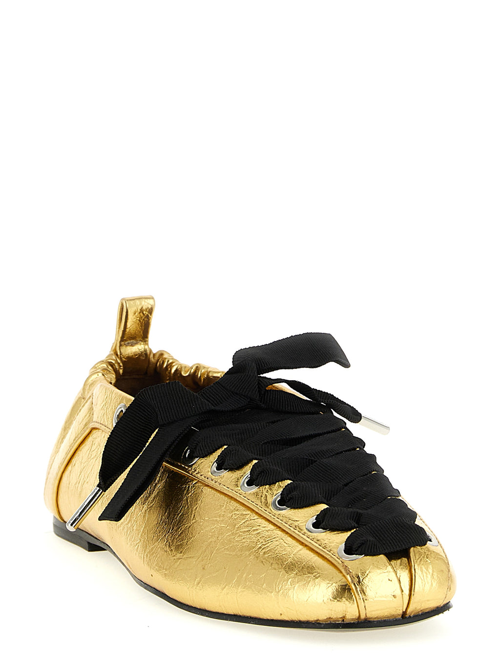 Gold Metallic Lace-Up Ballet Flats
