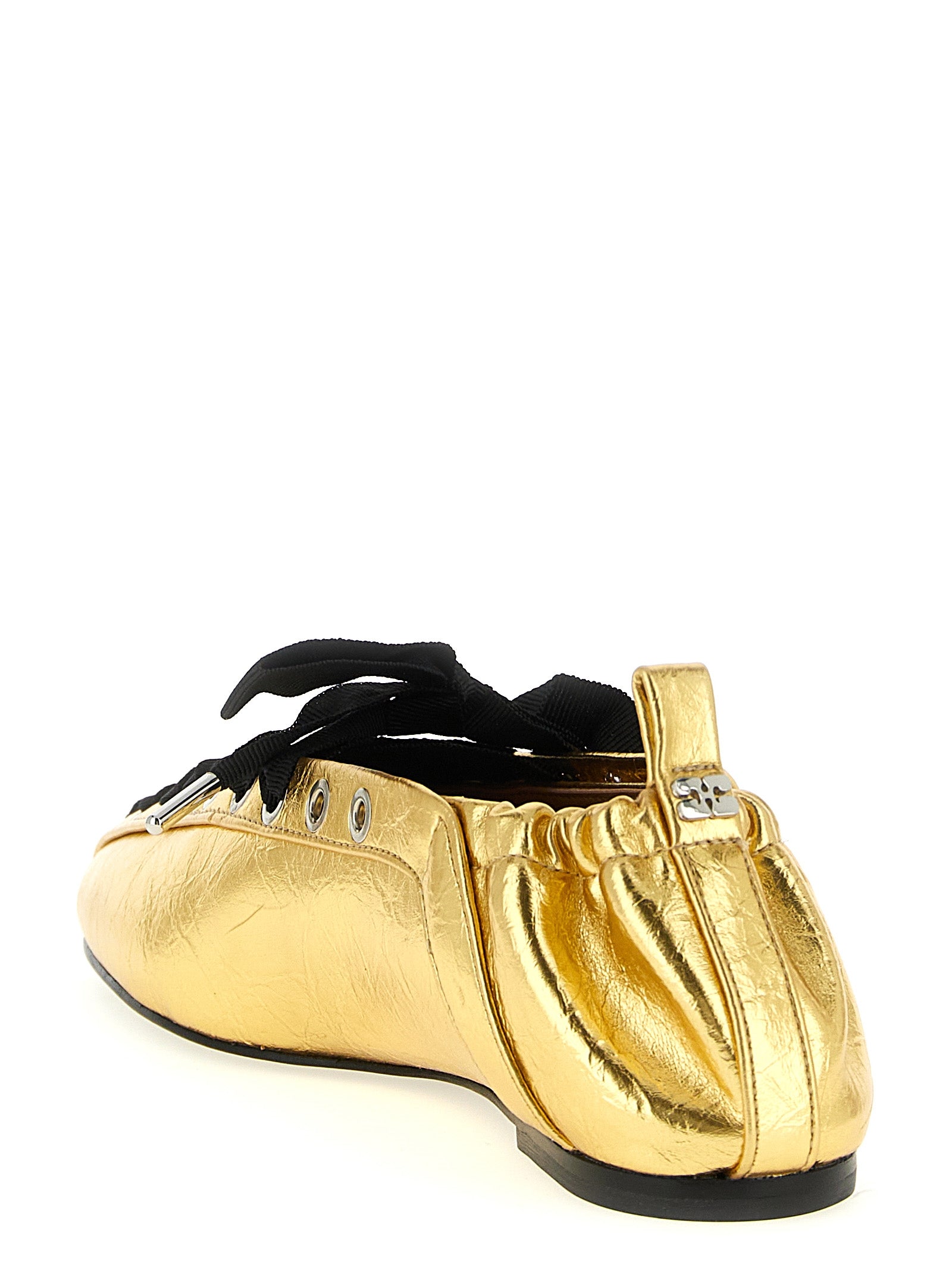 Gold Metallic Lace-Up Ballet Flats