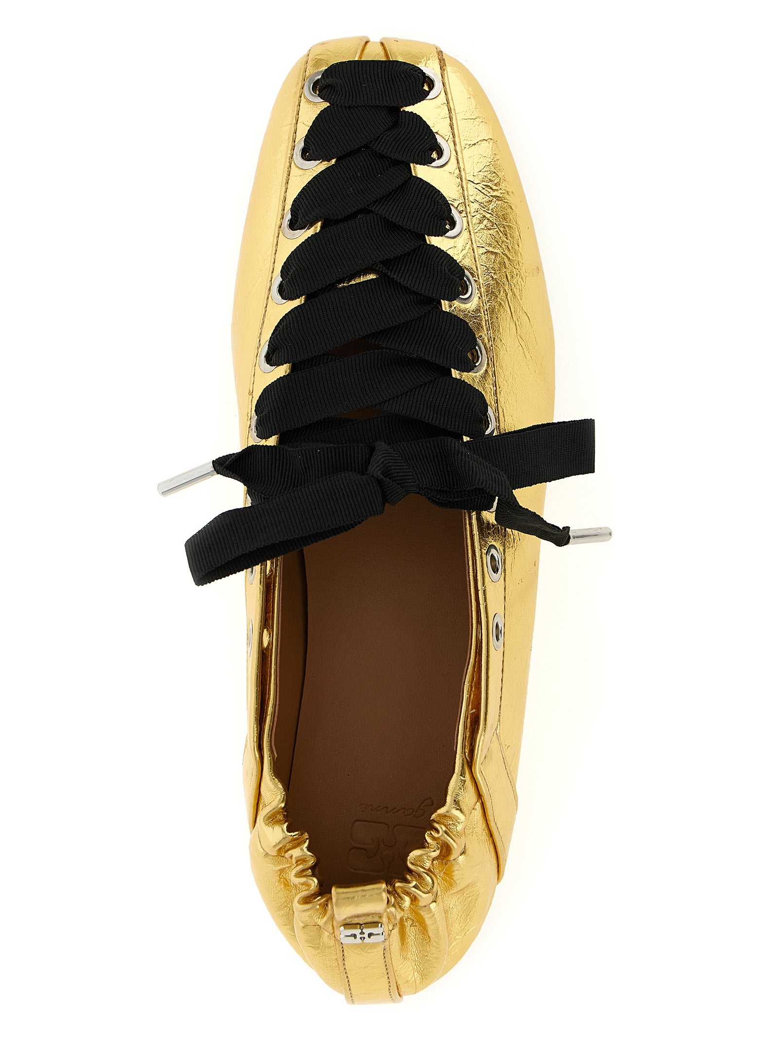 Gold Metallic Lace-Up Ballet Flats