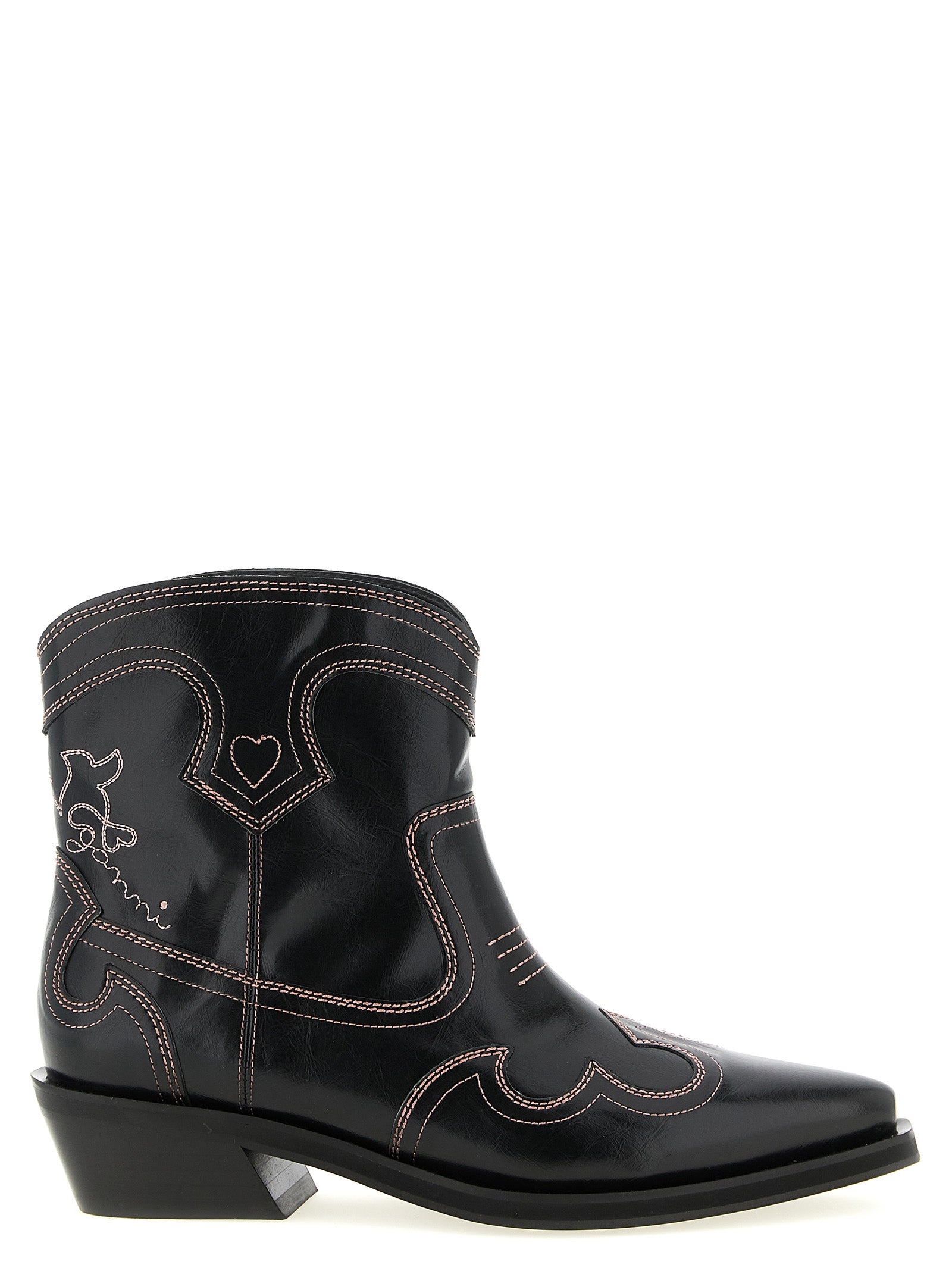 Low Shaft Embroidered Western Ankle Boots