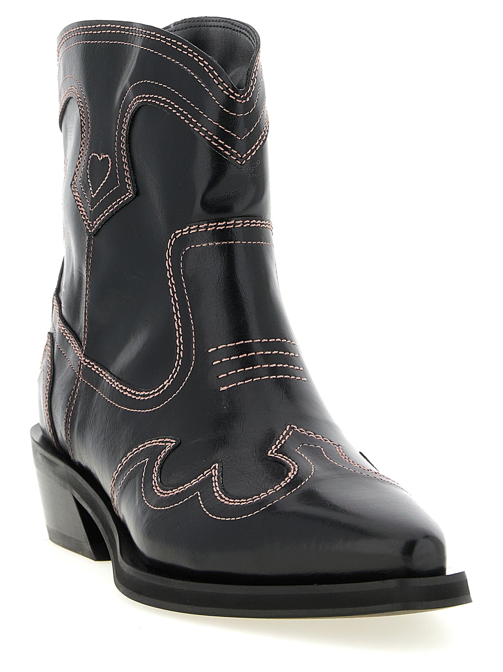 Low Shaft Embroidered Western Ankle Boots