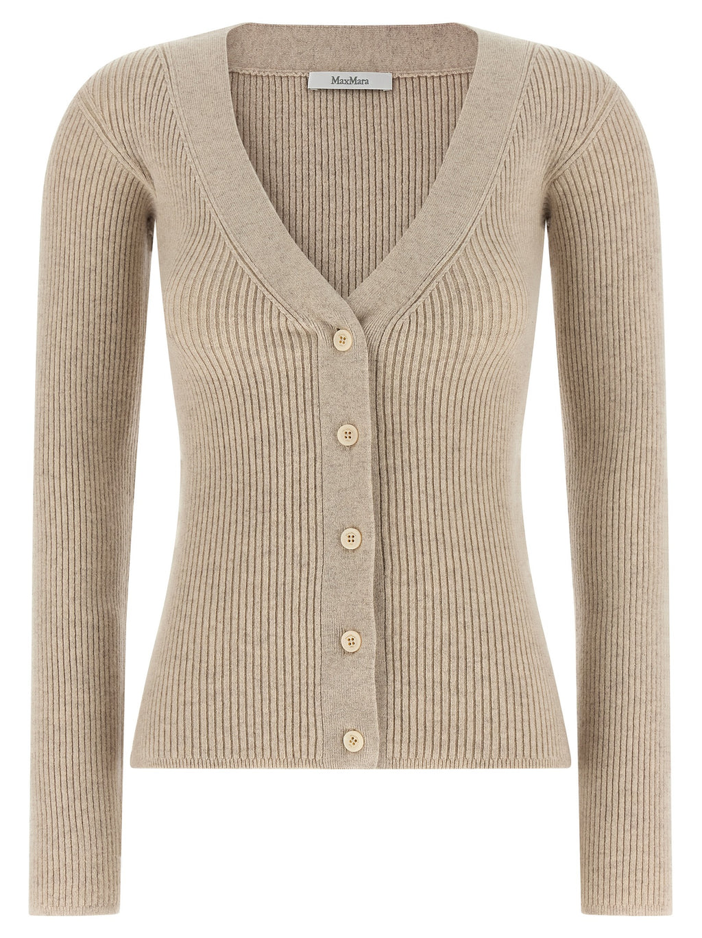 Mxmgioiosa Ribbed Beige Wool & Cashmere Cardigan