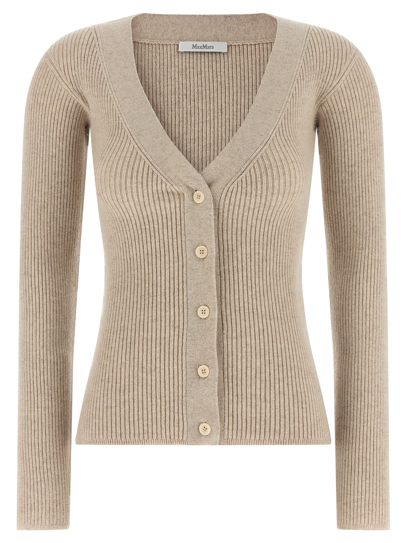 Mxmgioiosa Ribbed Beige Wool & Cashmere Cardigan