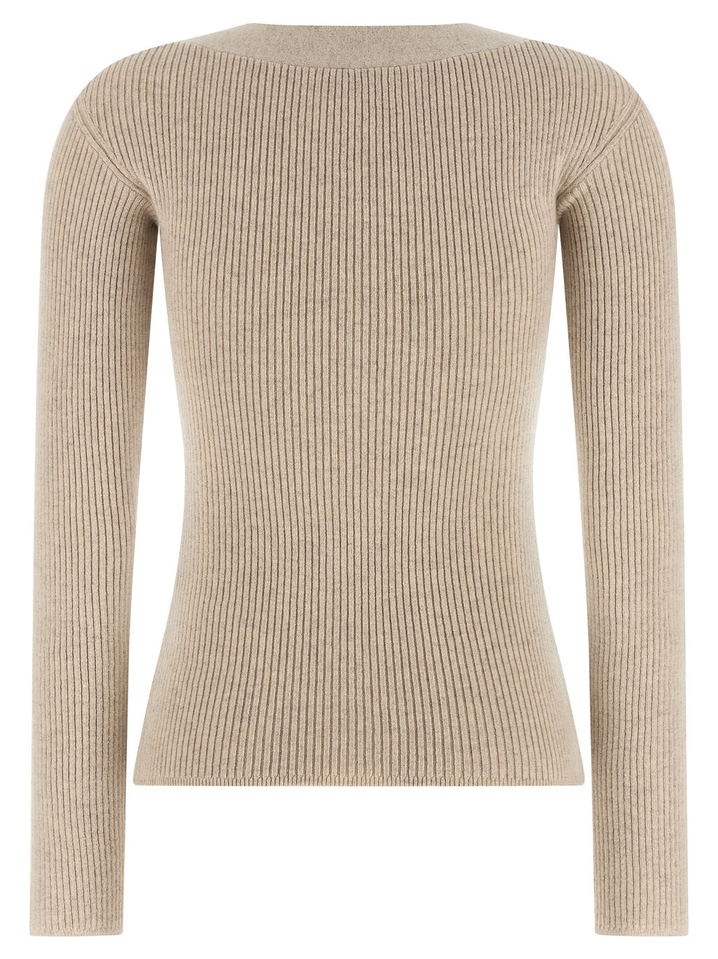 Mxmgioiosa Ribbed Beige Wool & Cashmere Cardigan