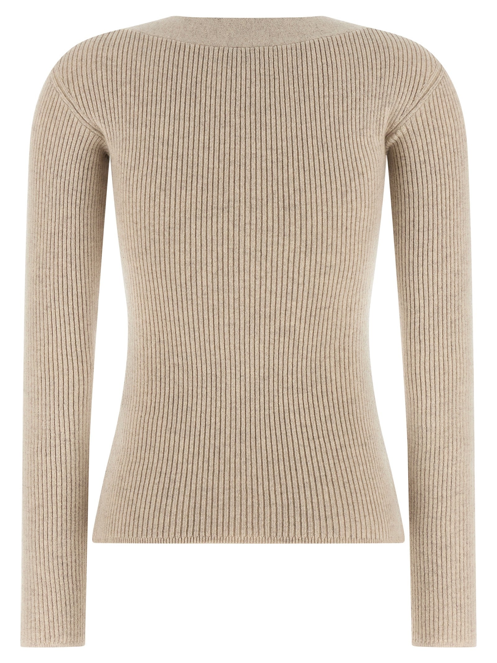 Mxmgioiosa Ribbed Beige Wool & Cashmere Cardigan