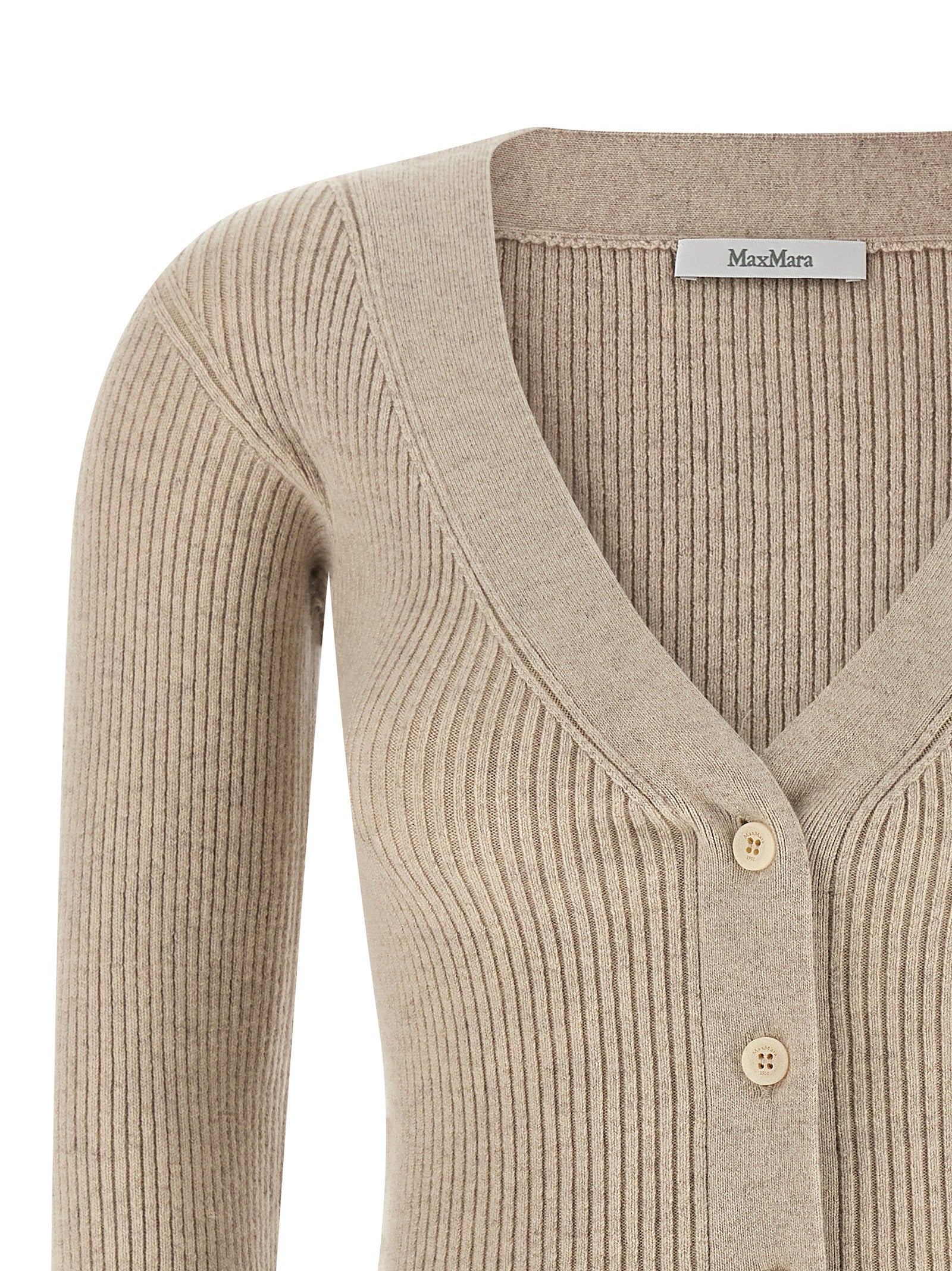 Mxmgioiosa Ribbed Beige Wool & Cashmere Cardigan