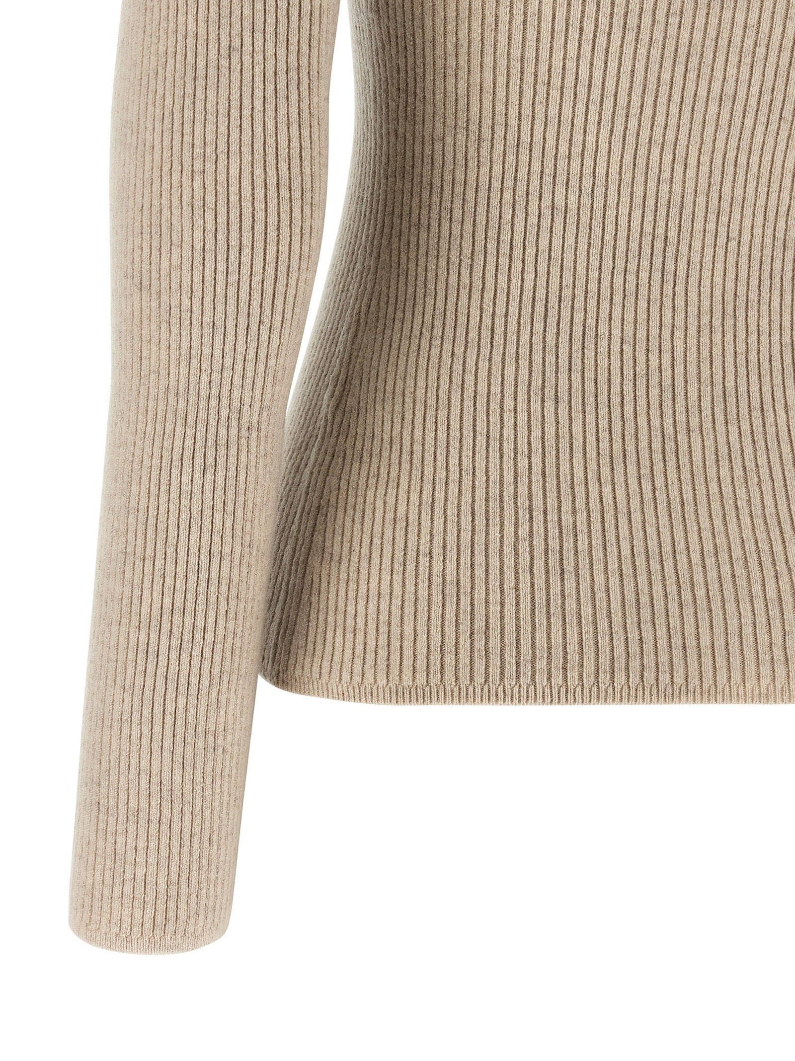 Mxmgioiosa Ribbed Beige Wool & Cashmere Cardigan