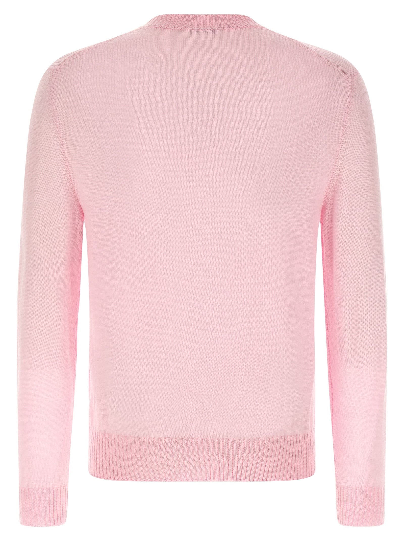 Pink Virgin Wool Crew Neck Cardigan