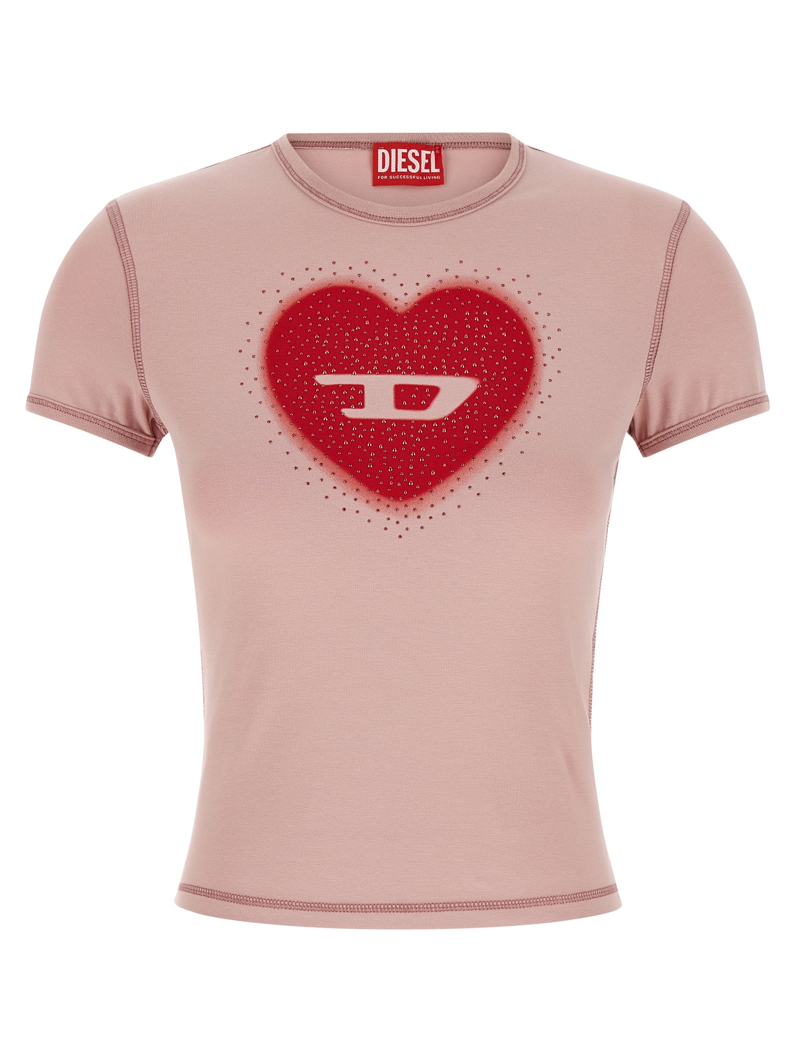 Pink Cotton Rhinestone Logo T-Shirt
