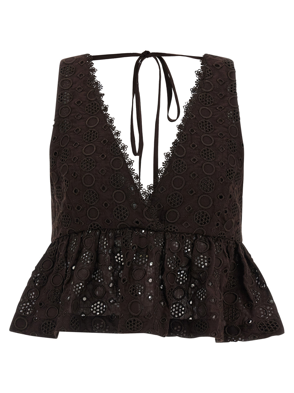 Cropped Cotton Blouse with Sangallo Embroidery
